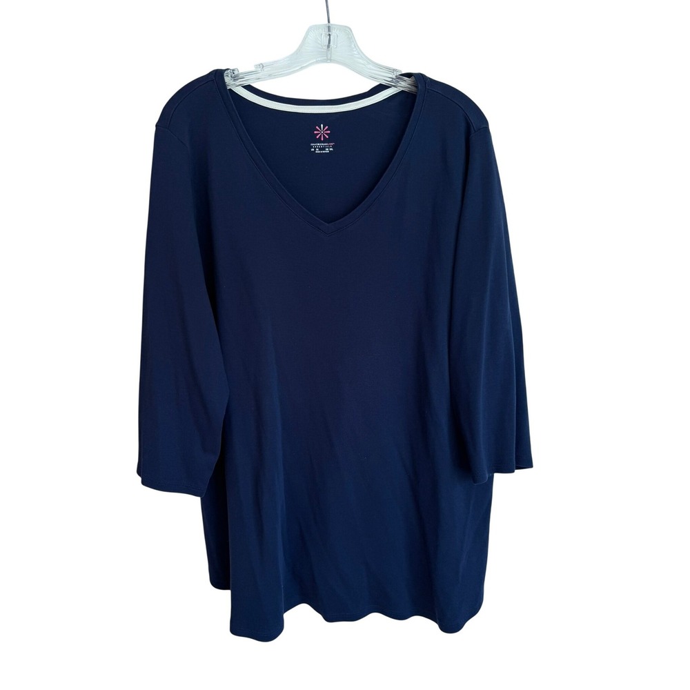 Isaac Mizrahi Live Essentials Navy Blue Pima Cotton V-Neck 3/4 Sleeve Top 3X